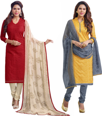 

Jiya Chanderi Embroidered, Printed Salwar Suit Dupatta Material(Un-stitched), Red;yellow
