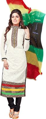 

Parishi Fashion Cotton Embroidered Semi-stitched Salwar Suit Dupatta Material, White