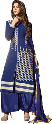 

V And V Shop Georgette Embroidered Semi-stitched Salwar Suit Dupatta Material, Blue