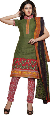

Jiya Cotton Self Design, Printed Salwar Suit Dupatta Material(Un-stitched), Mahendi green;red;white