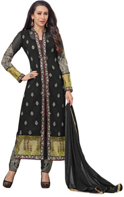 

Sanchey Georgette Embroidered Semi-stitched Salwar Suit Dupatta Material, Black