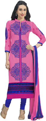 

Khushali Cotton Embroidered Dress/Top Material(Un-stitched), Blue;pink