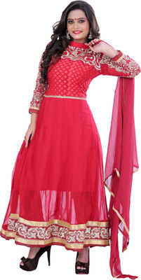 

V And V Shop Georgette Embroidered Semi-stitched Salwar Suit Dupatta Material, Golden;pink