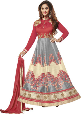 

Jiya Silk Self Design, Embroidered Salwar Suit Dupatta Material(Un-stitched), Beige;grey;pink
