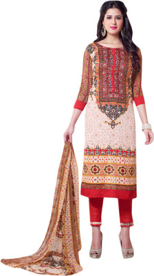 Trendz Apparels Cotton Printed Dress/Top Material(Un-stitched), Beige