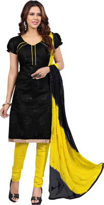 

Khushali Chanderi Self Design, Embroidered Salwar Suit Dupatta Material(Un-stitched), Black;yellow
