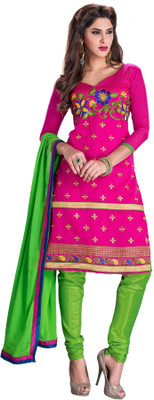 

Khushali Chanderi Self Design, Embroidered Dress/Top Material(Un-stitched), Green;rani