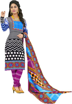 

Party Wear Dresses Cotton Printed Salwar Suit Dupatta Material(Un-stitched), Black