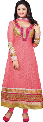 

Fashion Fiona Net Embroidered Semi-stitched Salwar Suit Dupatta Material, Pink