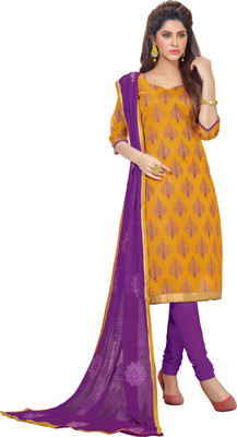 

Khushali Chanderi Self Design Salwar Suit Dupatta Material(Un-stitched), Purple;yellow