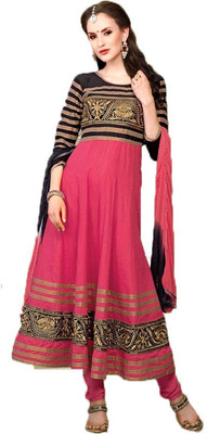 

Javuli Georgette Embroidered Salwar Suit Dupatta Material(Un-stitched), Pink