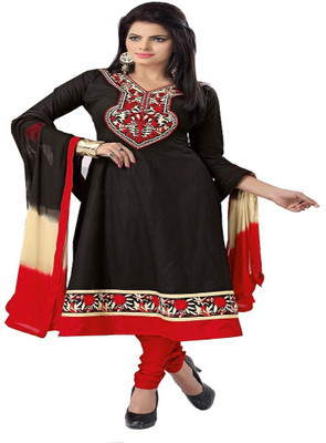 

Aashvi Creation Cotton Embroidered Semi-stitched Salwar Suit Dupatta Material, Black