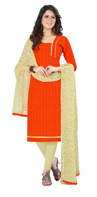 

Jiya Cotton Self Design, Embroidered Salwar Suit Dupatta Material(Un-stitched), Beige;orange