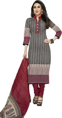 

Indian Wear Online Cotton Printed Semi-stitched Salwar Suit Dupatta Material, Black