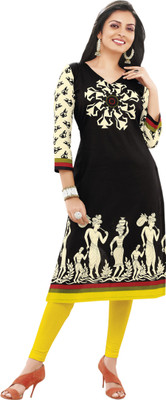

Kanheyas Cotton Printed Kurti Fabric(Un-stitched), Black