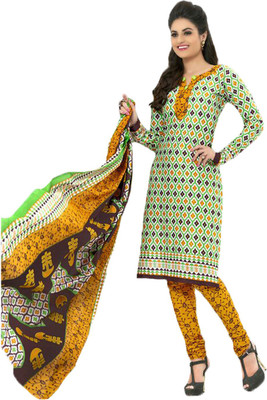 

Indian Wear Online Cotton Printed Salwar Suit Dupatta Material(Un-stitched), Green