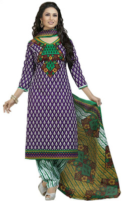 

Party Wear Dresses Cotton Printed Semi-stitched Salwar Suit Dupatta Material, Purple