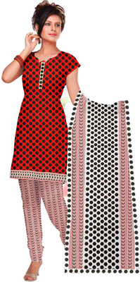 

Cenizas Silk Polka Print Dress/Top Material(Un-stitched), Red