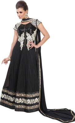 

Khushali Net Self Design, Embroidered, Embellished Salwar Suit Dupatta Material(Un-stitched), Black