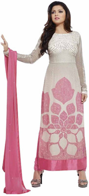 

Shreeji Fashion Crepe Embroidered Semi-stitched Salwar Suit Dupatta Material, Pink
