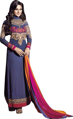 

Vandv Shop Georgette Embroidered Semi-stitched Salwar Suit Dupatta Material, Blue;red