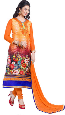 

Khushali Satin Floral Print Salwar Suit Dupatta Material(Un-stitched), Orange