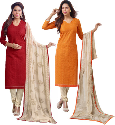 

Khushali Chanderi Self Design, Embroidered Salwar Suit Dupatta Material(Un-stitched), Orange;red