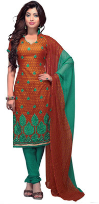 

Jiya Georgette Embroidered Dress/Top Material(Un-stitched), Brown;green