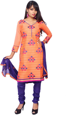 

Roohi Cotton Embroidered Salwar Suit Dupatta Material(Un-stitched), Orange