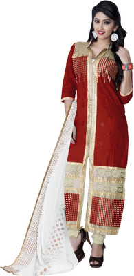 

Jiya Cotton Self Design, Embroidered Salwar Suit Dupatta Material(Un-stitched), Beige;red;white