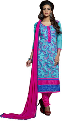

Vbuyz Cotton Embroidered Semi-stitched Salwar Suit Dupatta Material, Light blue
