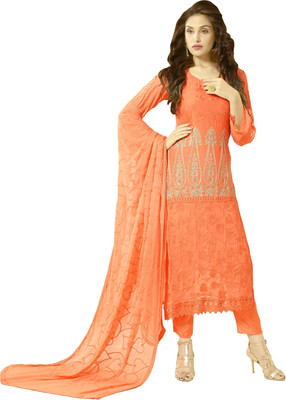 

Jiya Chiffon Self Design, Embroidered Salwar Suit Dupatta Material(Un-stitched), Orange