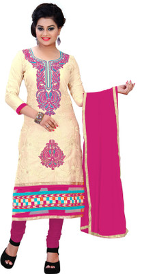 

Khushali Cotton Self Design, Embroidered, Embellished Salwar Suit Dupatta Material(Un-stitched), Beige;pink