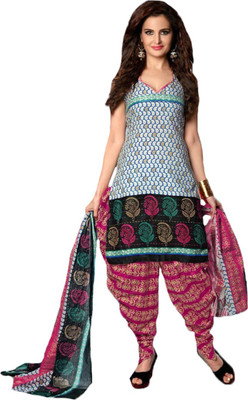 

Party Wear Dresses Cotton Printed Salwar Suit Dupatta Material(Un-stitched), White
