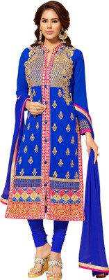 

Khushali Georgette Self Design, Embroidered, Embellished Dress/Top Material(Un-stitched), Blue