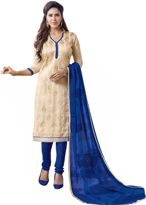

Khushali Chanderi Self Design, Embroidered Salwar Suit Dupatta Material(Un-stitched), Beige;blue