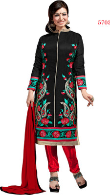 

BanoRani Chanderi Embroidered Salwar Suit Dupatta Material(Un-stitched), Black