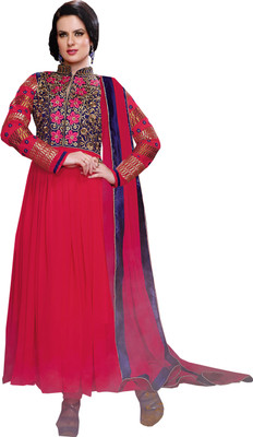 Khushali Georgette Self Design, Embroidered Salwar Suit Dupatta Material(Un-stitched), Pink