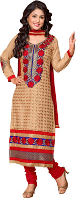 

Jiya Cotton Self Design, Embroidered Salwar Suit Dupatta Material(Un-stitched), Beige;red