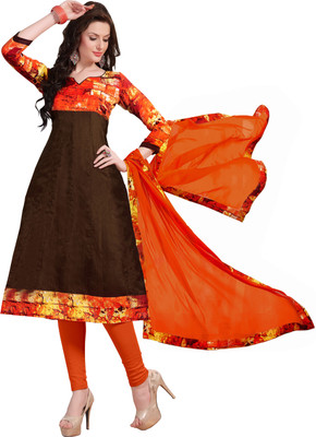

Khushali Silk Self Design Salwar Suit Dupatta Material(Un-stitched), Brown;orange