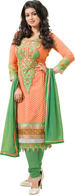 

Vardhman Synthetics Georgette Embroidered Dress/Top Material(Un-stitched), Fanta
