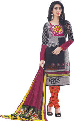 

Party Wear Dresses Cotton Printed Salwar Suit Dupatta Material(Un-stitched), Black