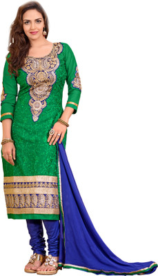 

Women Latest Fancy Designer Salwar Suit Cotton Embroidered Salwar Suit Dupatta Material(Un-stitched), Green