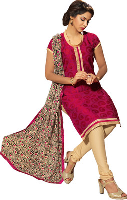 

Jiya Chanderi Self Design, Embroidered Salwar Suit Dupatta Material(Un-stitched), Cream;maroon