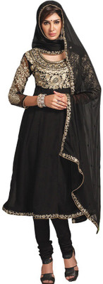 

Parishi Fashion Georgette Embroidered Dress/Top Material(Un-stitched), Black