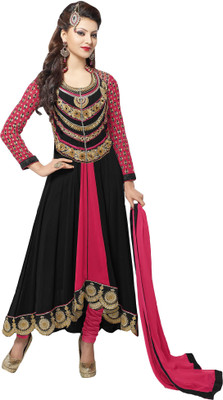 

Raagvi Georgette Embroidered Semi-stitched Salwar Suit Dupatta Material, Black