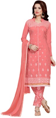 

Jiya Cotton Self Design, Embroidered Salwar Suit Dupatta Material(Un-stitched), Pink