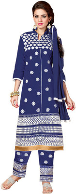 

Trendz Apparels Cotton Embroidered Dress/Top Material(Un-stitched), Blue