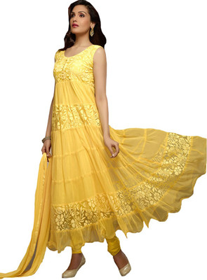 

Javuli Synthetic Georgette Self Design Semi-stitched Salwar Suit Dupatta Material, Yellow