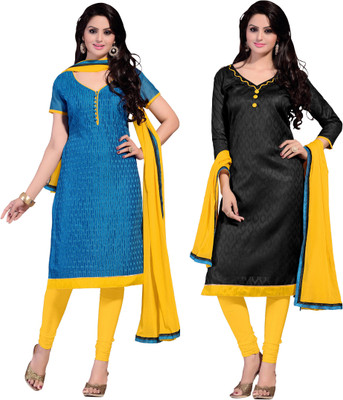 

Jiya Chanderi Self Design, Embroidered Salwar Suit Dupatta Material(Un-stitched), Black;blue;yellow